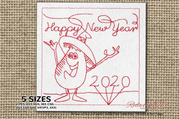 Happy Cartoon Eggplant Redwork: A Playful Embroidery Design for Personalized Gifts